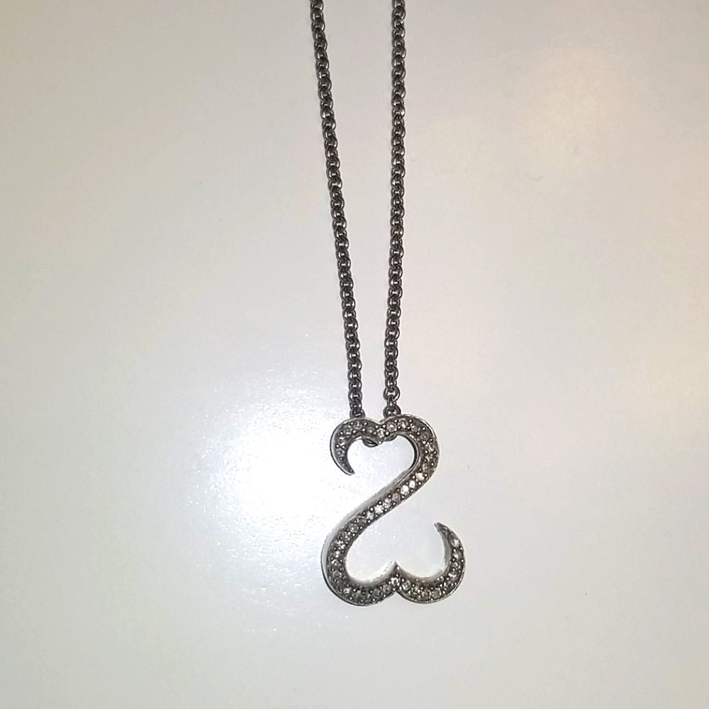 Silver Open Heart Necklace with diamonds